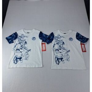 Marvel Mad Engine Short Sleeve Graphic Shirt Boys‎ Small White Avengers 2 PACK